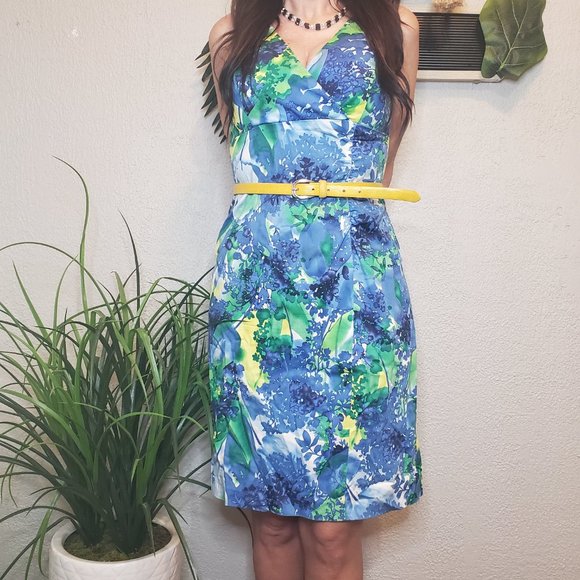 Donna Ricco NY I Sleeveless V Neck Sheath Summer Dress Teale/Floral Size… - Picture 3 of 15